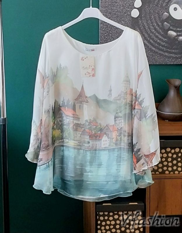 Комплект панталон солей и ефирна блуза - бежов