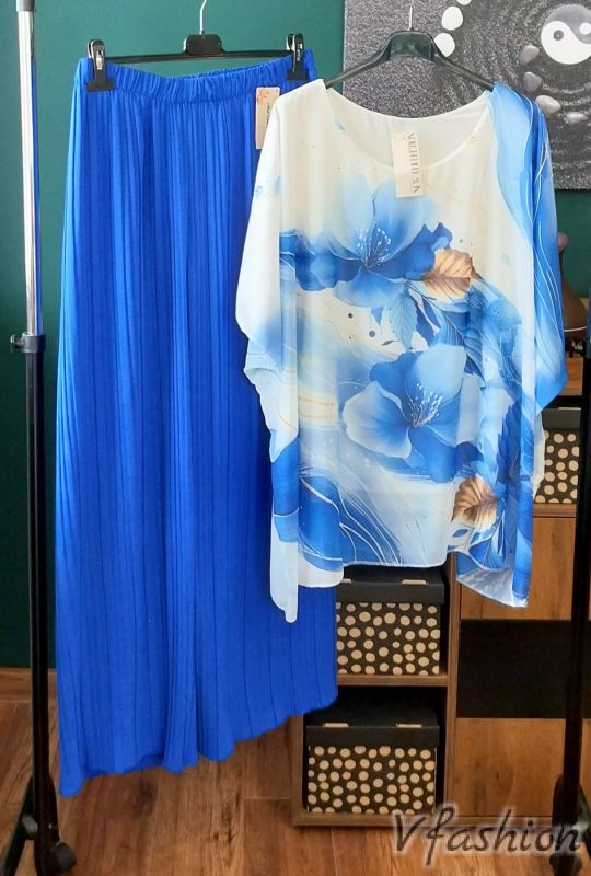 Комплект шифонена блуза и панталон солей