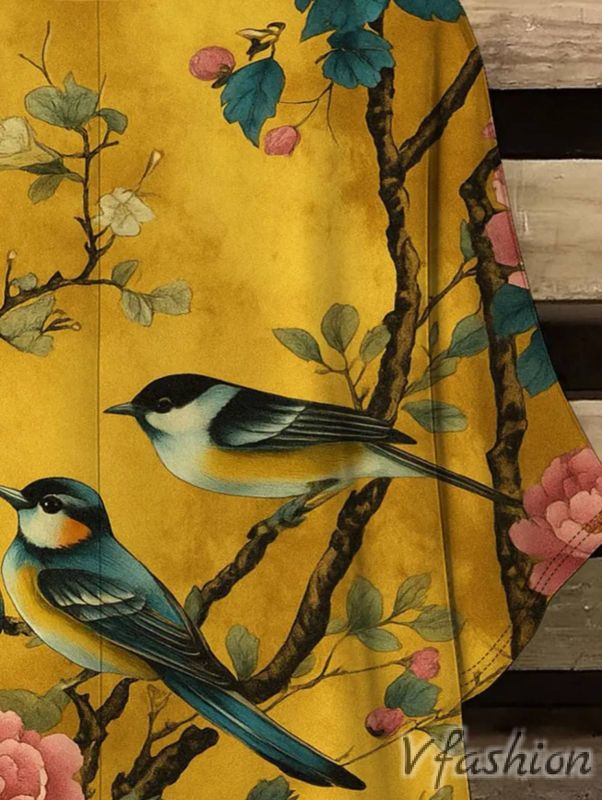 Еластична блуза с принт птици