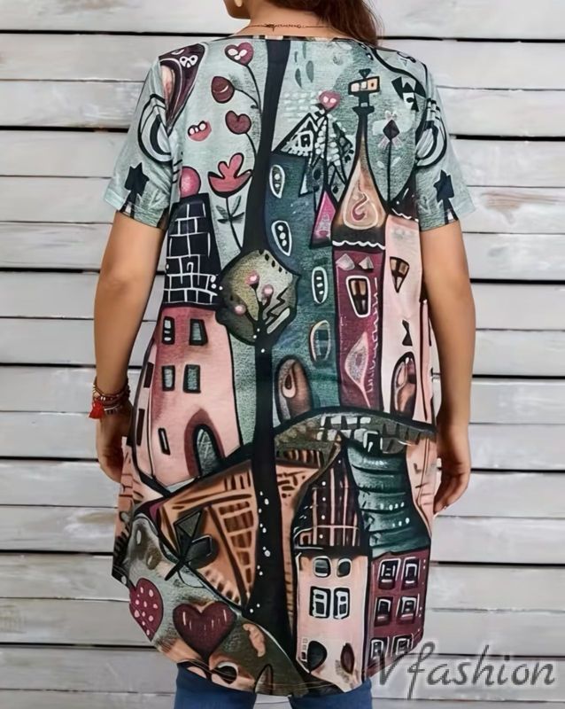Туника с принт къщи