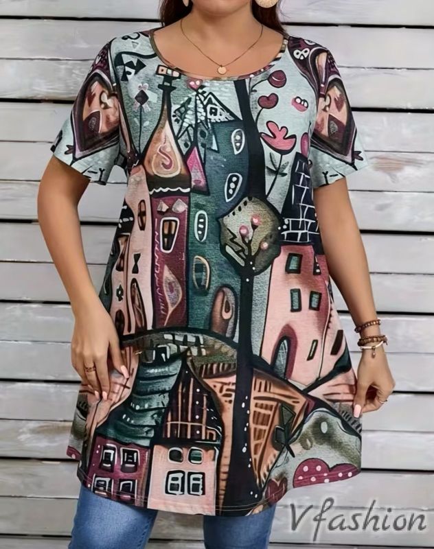 Туника с принт къщи