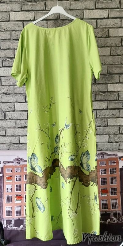 Памучна рокля с джобове и пеперуди