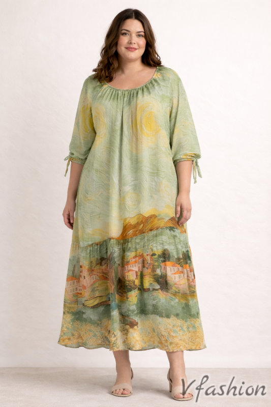 Копринена рокля с красив принт