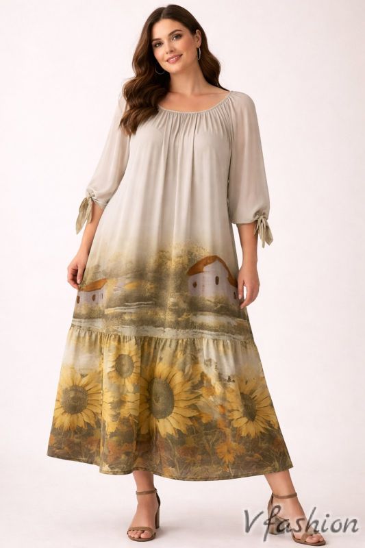 Копринена рокля с красив принт