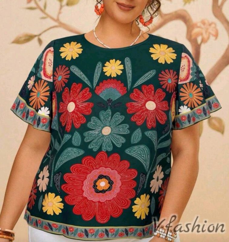 Блуза на цветя - зелена