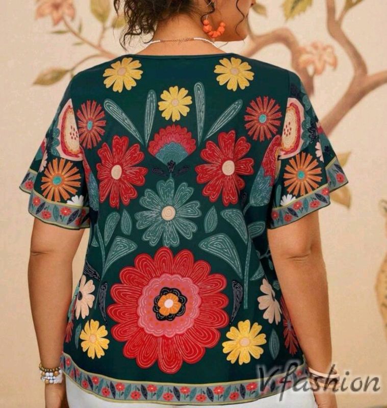 Блуза на цветя - зелена