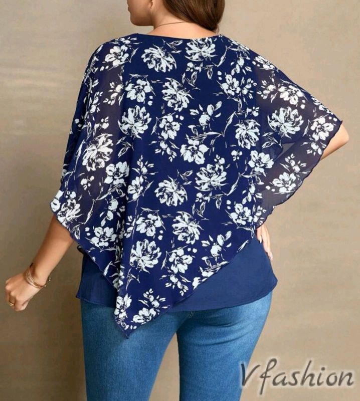 Шифонена блуза на цветя - синя