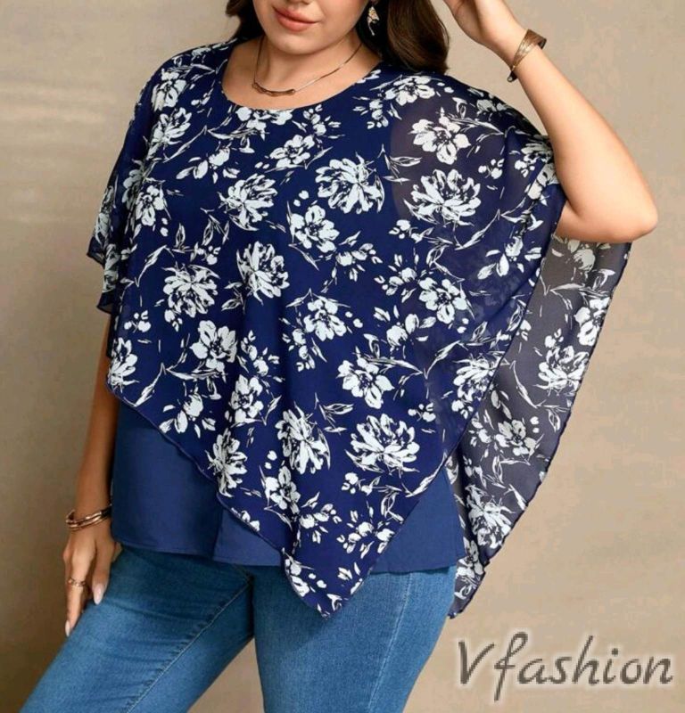 Шифонена блуза на цветя - синя