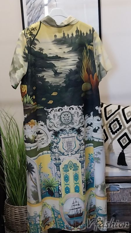 Памучна риза-рокля с принт