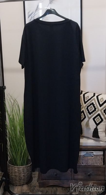 Памучна рокля с цвете от пайети