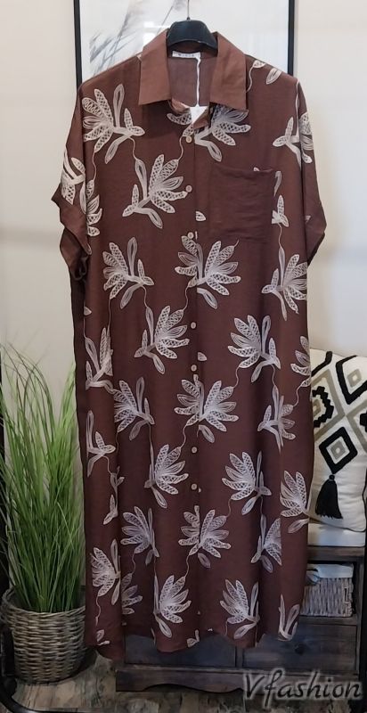 Риза-рокля с бродерии - кафява