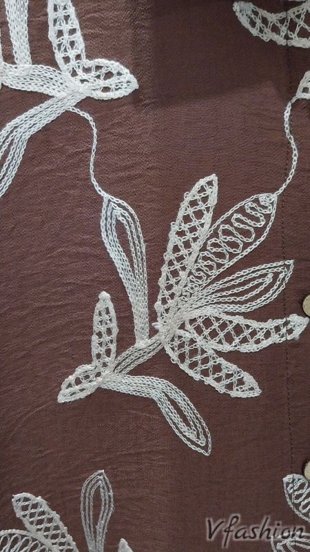 Риза-рокля с бродерии - кафява