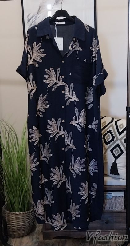 Риза-рокля с бродерии - синя