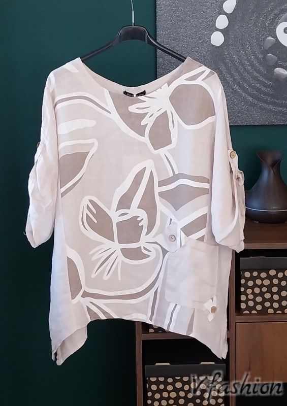 Ленен комплект с акценти - бежов