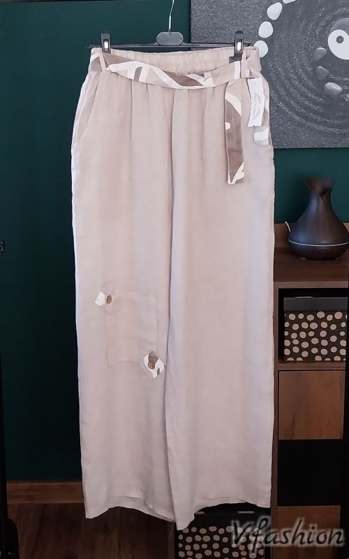 Ленен комплект с акценти - бежов