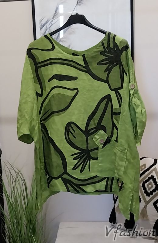 Ленен комплект с акценти - зелен