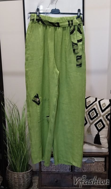 Ленен комплект с акценти - зелен