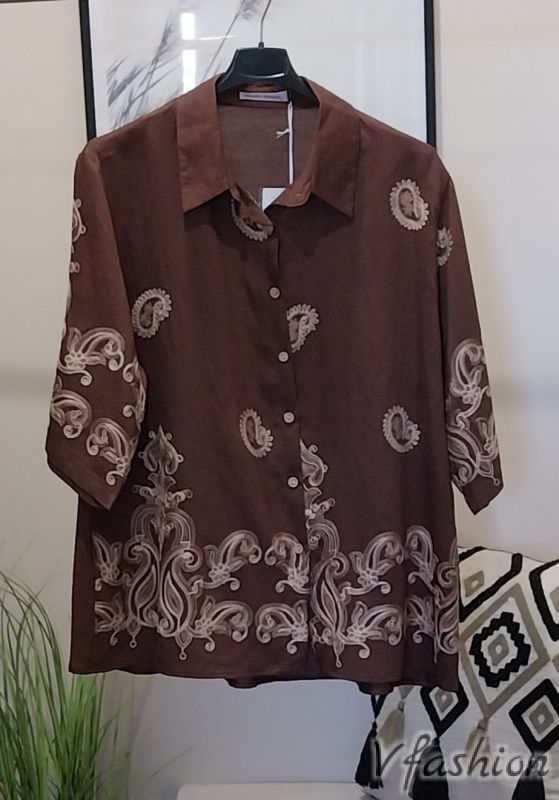 Комплект панталон и риза с бродерии - кафяв