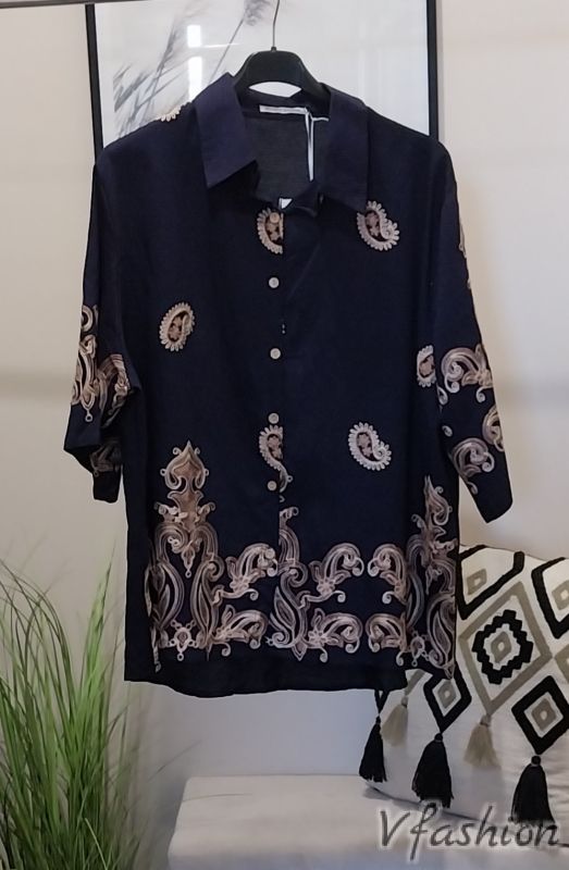 Комплект панталон и риза с бродерии - син