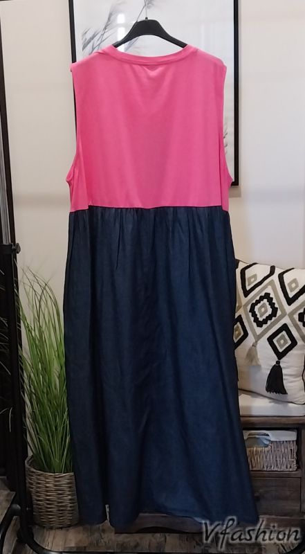 Дънкова рокля с розово