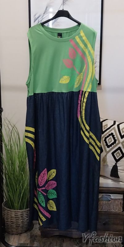 Дънкова рокля със зелено