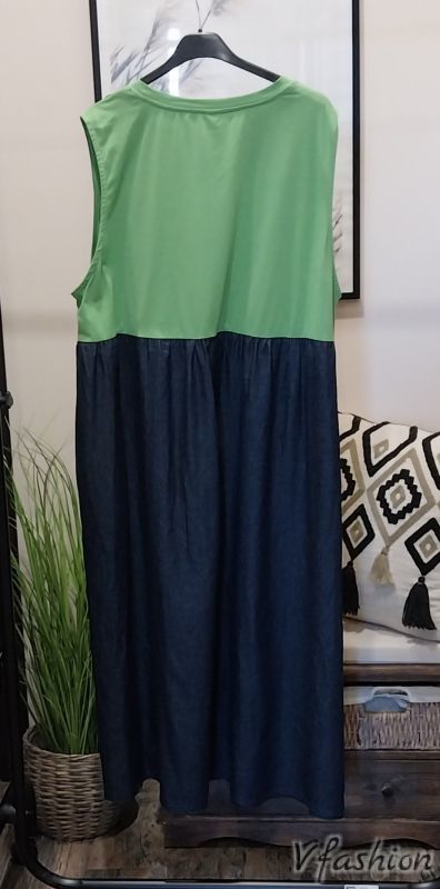 Дънкова рокля със зелено