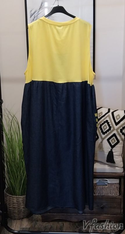 Дънкова рокля с жълто