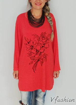 Блуза/туника с щампа - червена - 175138