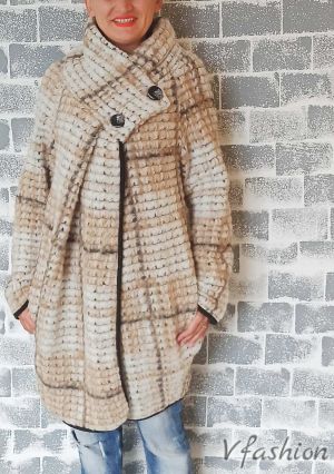 Вълнено палто с копчета - кремаво меланж - 175191