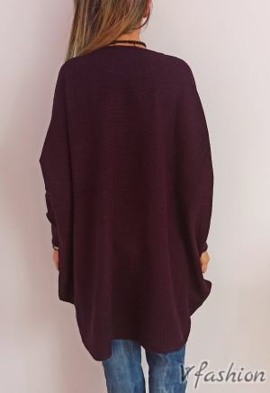 Широка блуза/пончо с джоб - лилава - 175300
