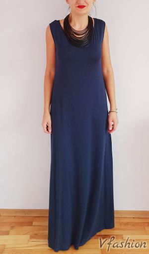 Дълга рокля с наметка - синя - 175484