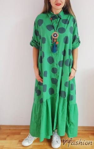 Дълга рокля/риза на точки - зелена - 175559