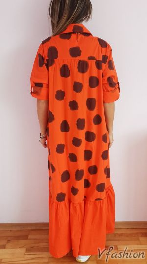 Дълга рокля/риза на точки - оранжева - 175560