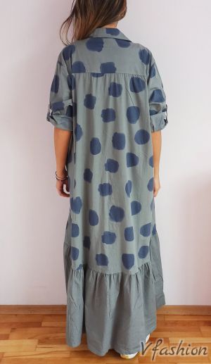 Дълга рокля/риза на точки - сива - 175562