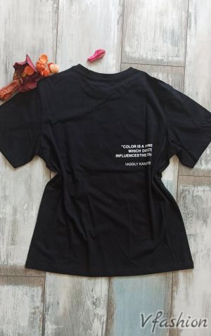 Тениска с арт щампа - черна - 175780