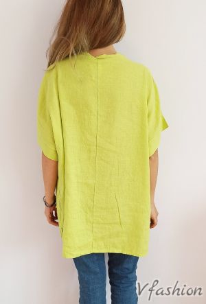 Ленена блуза с декоративен цип - лайм - 175832