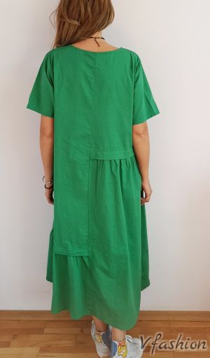 Разкроена рокля с щампа - зелена - 175860