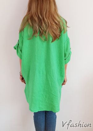 Ленена риза на цветя - зелена - 175846