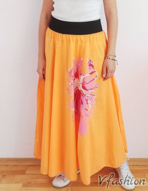 Разкроена пола с цвете - оранжева - 175899