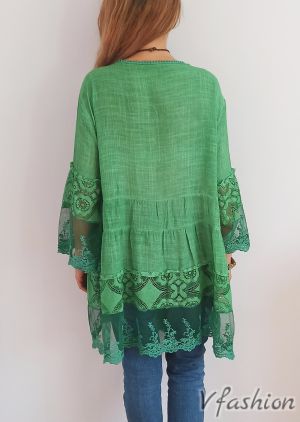 Риза/туника с дантела - зелена - 175944