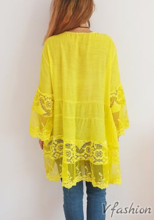 Риза/туника с дантела - жълта - 175945