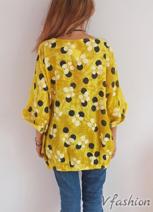 Блуза с дантелени акценти - жълта - 175955