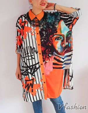 Широка риза с лице - оранжева - 175958