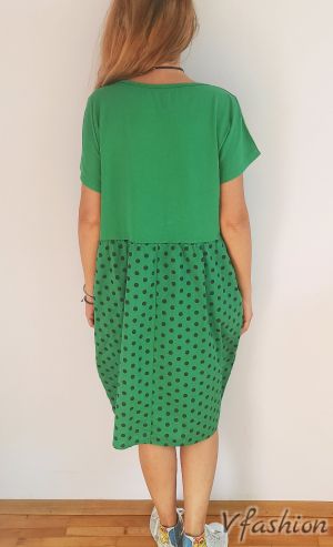 Памучна рокля на точки - зелена - 175999