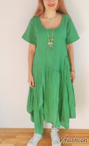 Разкроена асиметрична рокля - зелена - 176001