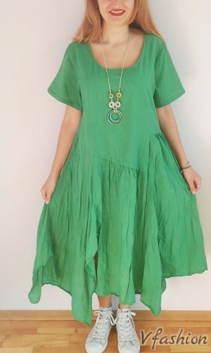 Разкроена асиметрична рокля - зелена - 176001